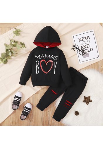 Valentine's Day 2pcs Baby Boy Love Heart and Letter Print Long-sleeve Hoodie with Ripped Pants Set