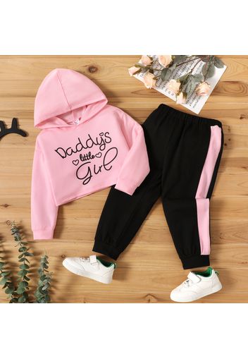 2-piece Toddler Girl Letter Print Hoodie and Colorblock Pants Set