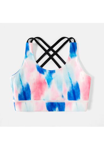 Activewear Polyester Spandex Fabric 2pcs Kid Girl Tie Dyed Crisscross Back Breathable Tank Top and Leggings Shorts Set