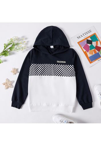 Kid Boy Letter Print Plaid Colorblock Hoodie Sweatshirt