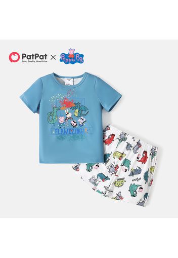 Peppa Pig 2pcs Toddler Boy Animal Print Short-sleeve Tee and Dinosaur Print Shorts Set