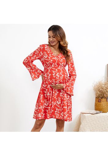 Nursing Floral Print V-neck Long-sleeve Nusing Dress