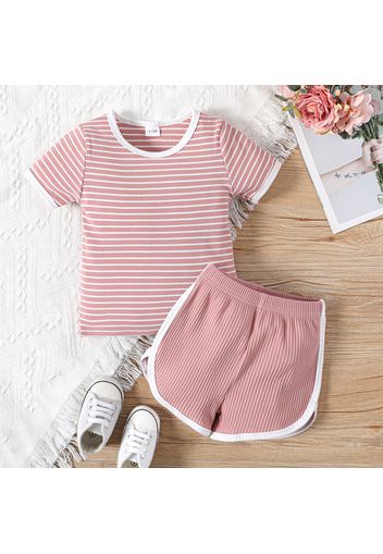 2pcs Baby Boy/Girl Ribbed Striped Short-sleeve Tee and Shorts Set