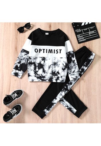 2-piece Kid Boy Letter Print Tie Dye Raglan Sleeve Sweatshirt and Colorblock Pants set