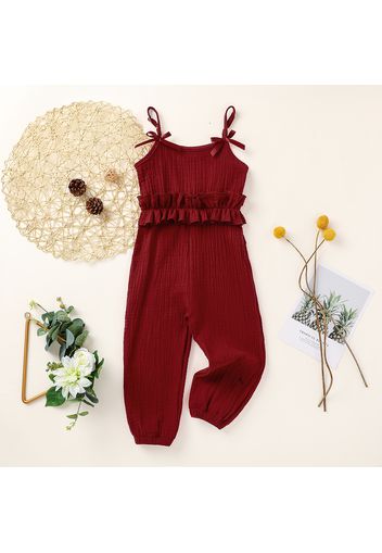 Baby/Toddler Girl Solid Sleeveless Ruffled  Jumpsuit