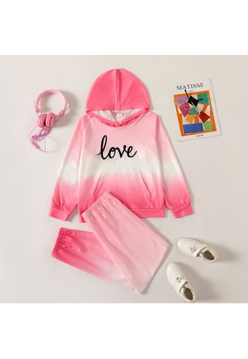 2-piece Kid Girl Letter Print Gradient Color Hoodie Sweatshirt and Pants Set