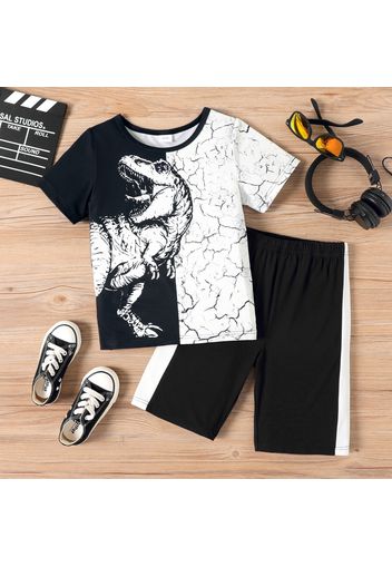 2pcs Kid Boy Animal Dinosaur Print Colorblock Short-sleeve Tee and Elasticized Shorts Set