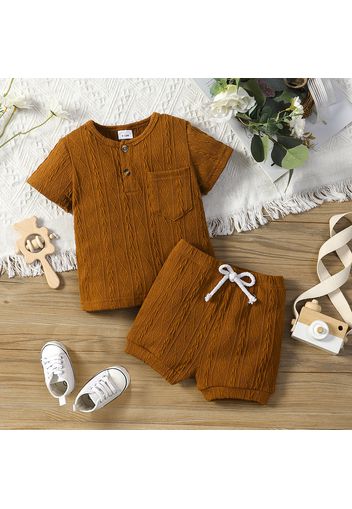 2pcs Baby Boy/Girl Solid Textured Short-sleeve Top and Shorts Set