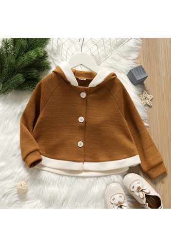 Toddler Girl Colorblock Pompom Button Design Hooded Jacket