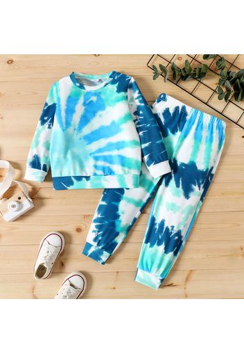 2pcs Toddler Boy Tie Dyed Pullover Sweatshirt and Elasticized Pants Set