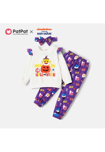 Baby Shark 3-piece Toddler Girl Halloween Pumpkin Top and Pants with Headband