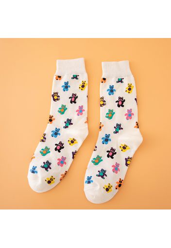 Women Allover Cute Cartoon Bear Pattern Tube Socks