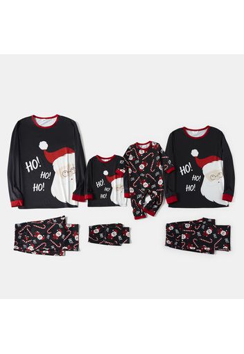 Christmas Cartoon Santa and Letter Print Black Family Matching Long-sleeve Pajamas Sets (Flame Resistant)