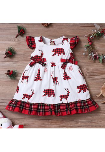 Christmas All Over Plaid Print Ruffle Flutter Sleeve Baby Dress