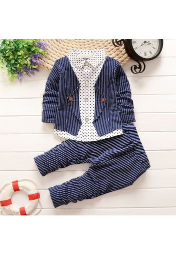 2pcs Toddler Boy Gentleman Suit, Faux-two Polka dots Stripe Shirt and Pants Set