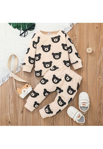 2pcs Baby Boy/Girl All Over Cartoon Bear Print Long-sleeve Top and Trousers Set