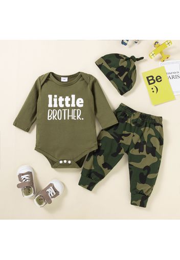 Baby Boy 3pcs Army Green Letter and Camouflage Print Long Sleeve Set