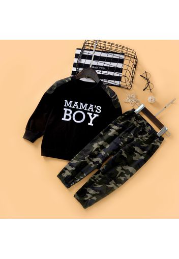 2-piece Baby / Toddler Boy Letter Long-sleeve Top and Camouflage Pants Set