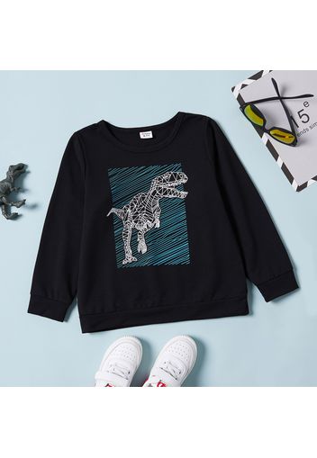 Kid Boy Dinosaur Print Striped Pullover Sweatshirt