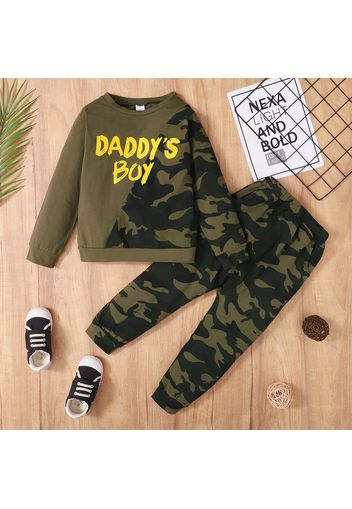 2-piece Kid Boy Letter Camouflage Print Colorblock Pullover Sweatshirt and Pants Set