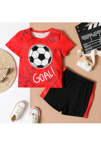 2-piece Toddler Boy Rugby/Football Print Short-sleeve Tee and Colorblock Elasticized Shorts Sporty Stylish