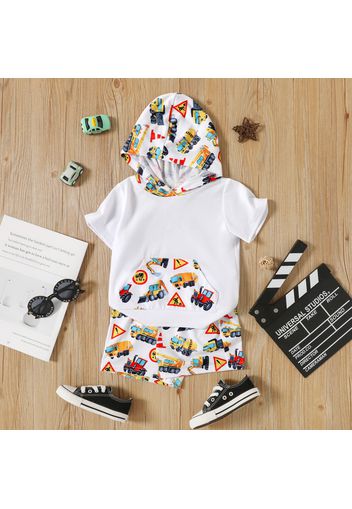 2-piece Toddler Boy Vehicle Print Short-sleeve Hooded Tee and Elasticized Shorts Set
