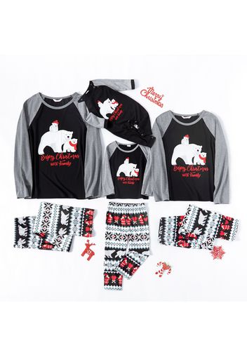 Christmas Polar Bear and Letter Print Family Matching Long-sleeve Pajamas Sets (Flame Resistant)