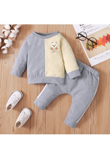 2pcs Baby Boy/Girl Cartoon Bear Design Colorblock Long-sleeve Sweatshirt and Harem Pants Set