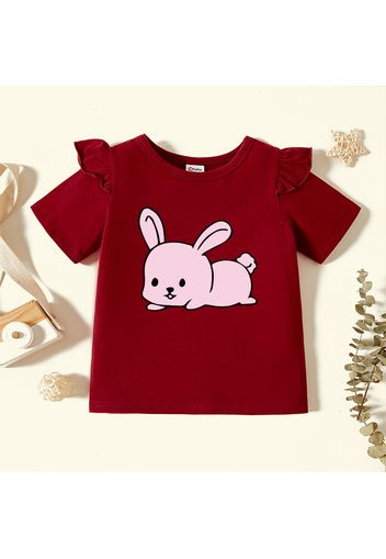 Toddler Girl Graphic Rabbit Print Ruffled Short-sleeve Tee