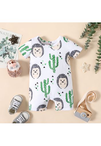 Baby Boy/Girl All Over Hedgehog and Cactus Print Short-sleeve Romper