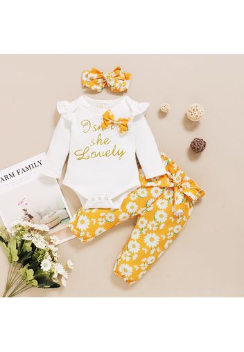 3pcs Letter and Floral Print Long-sleeve Baby Set