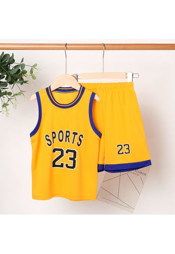 2pcs Kid Boy Letter Number Print Tank Top and Shorts Sporty Set