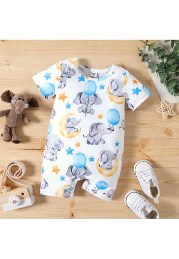 Baby Boy All Over Cartoon Elephant Print Short-sleeve Romper