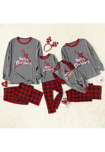 Family Matching Christmas Plaid Reindeer Print Pajamas Sets (Flame Resistant)