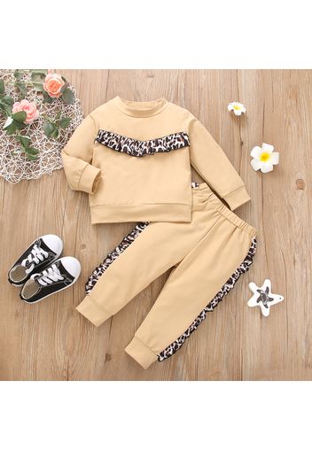 2-piece Toddler Girl Leopard Print Pullover Sweatshirt and Pants set