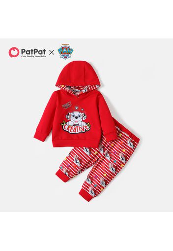 PAW Patrol 2pcs Little Boy/Girl Long-sleeve Graphic Hoodie and Allover Print Striped Pants Set