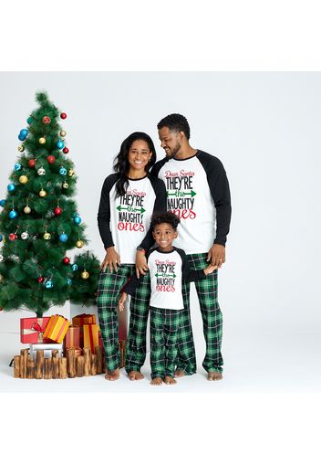 Christmas Letter Contrast Top and Plaid Pants Family Matching Pajamas Sets (Flame Resistant)