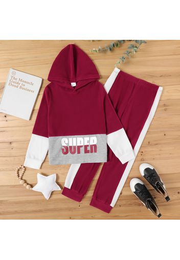 2-piece Kid Girl Letter Print Colorblock Fuzzy Hoodie Sweatshirt and Pants Set