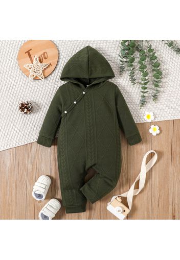 Baby Boy Solid Textured Long-sleeve Hooded Snap-up Jumpsuit