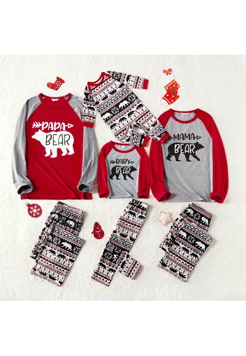 Christmas Polar Bear and Letter Print Grey Family Matching Long-sleeve Pajamas Sets (Flame Resistant)