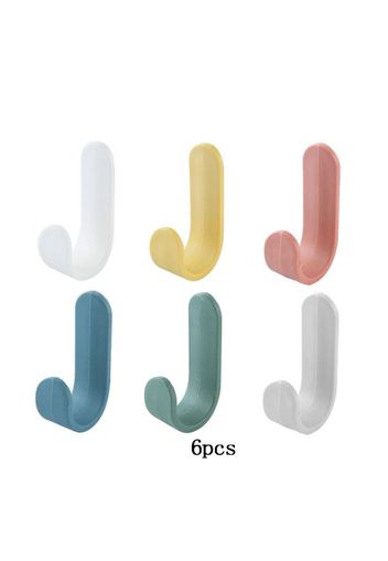 6-pack Pure Color Self Adhesive Hooks Strong Load-bearing Viscose Wall Mounted Adhesive Hooks Punch-free