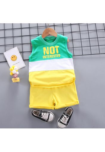 2pcs Toddler Boy Streetwear Letter Print Colorblock Tank and Shorts Set