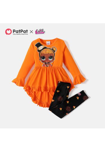 L.O.L. SURPRISE! 2pcs Kid Girl Characters Print Ruffled High Low Long-sleeve Tee and Allover Print Leggings Set