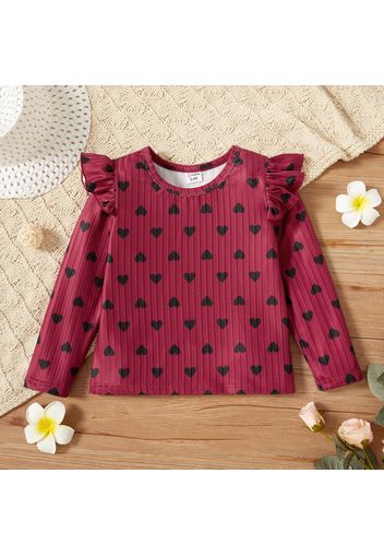 Toddler Girl Heart Print Ruffled Long-sleeve Tee