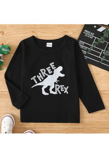 Toddler Boy Letter Dinosaur Print Long-sleeve Tee