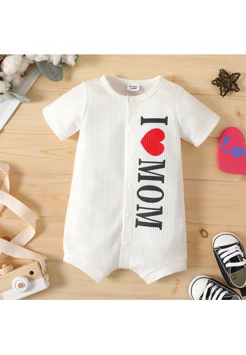 Mother's Day Baby Boy Love Heart and Letter Print Short-sleeve Waffle Snap Romper