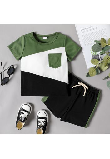 2-piece Toddler Boy Colorblock Pocket Design Tee and Elasticized Shorts Set