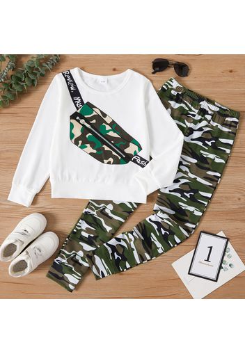 2-piece Kid Boy Camouflage Bag Print Pullover Sweatshirt and Pants Set