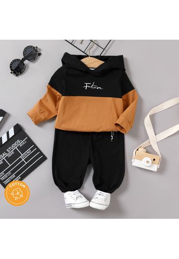 2pcs Baby Boy 95% Cotton Long-sleeve Letter Print Colorblock Hoodie and Sweatpants Set