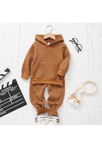 2-piece Toddler Boy Textured Solid Color Hoodie Sweatshirt and Pants Casual Set